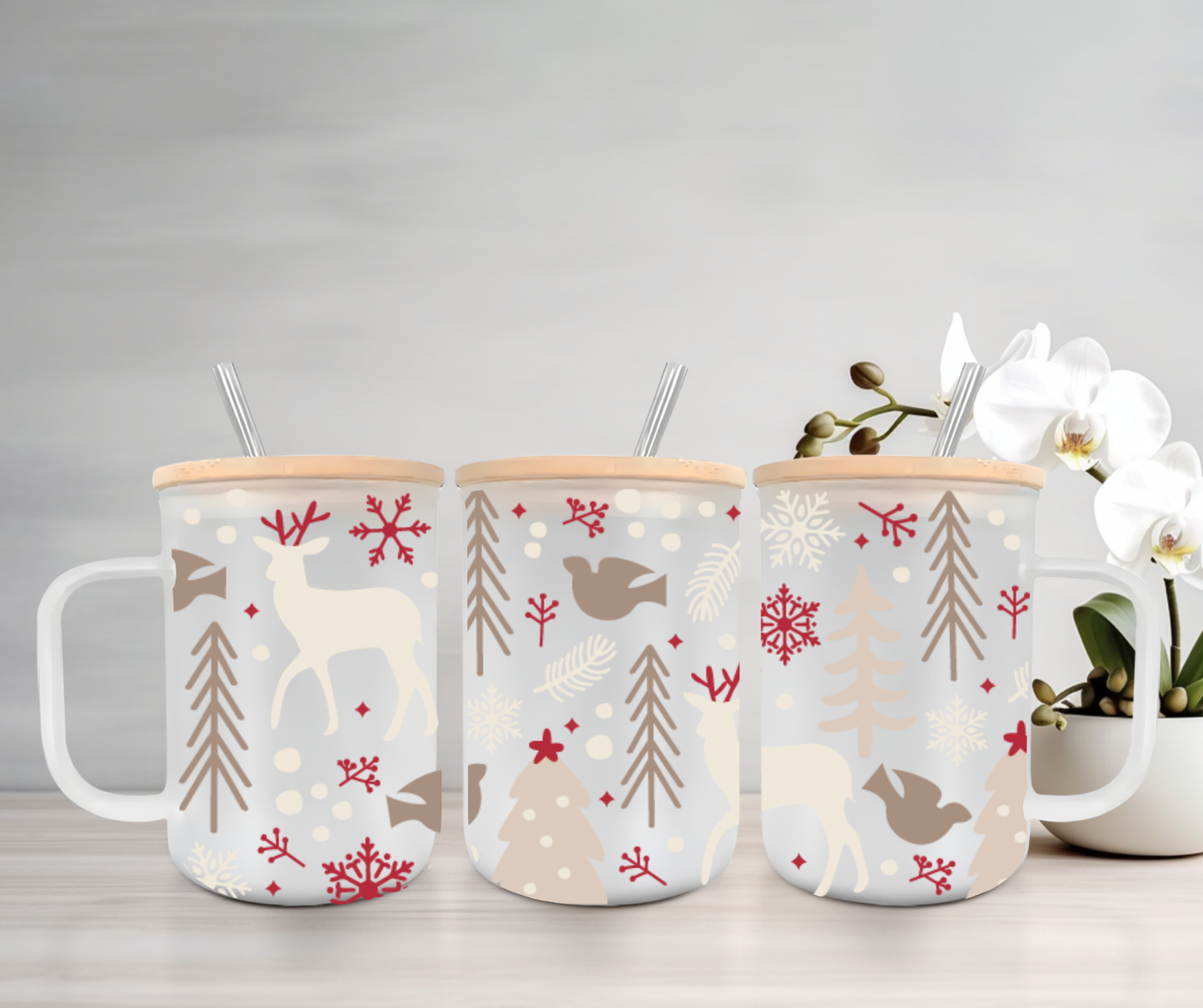 Winter Magic | VINYL | 15oz Mug with Handle, Bamboo Lid & Straw