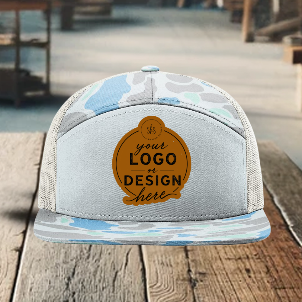 CUSTOM LOGO | Camo Richardson 168 Seven-Panel Hat with Laser Engraved Leather Patch
