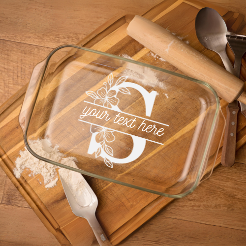 PERSONALIZED Floral Monogram | ENGRAVED | Glass Baking Dish