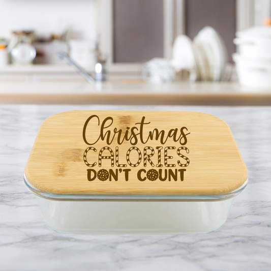 Christmas Calories Don't Count | ENGRAVED | 36oz Glass Food Storage Container with Bamboo Lid