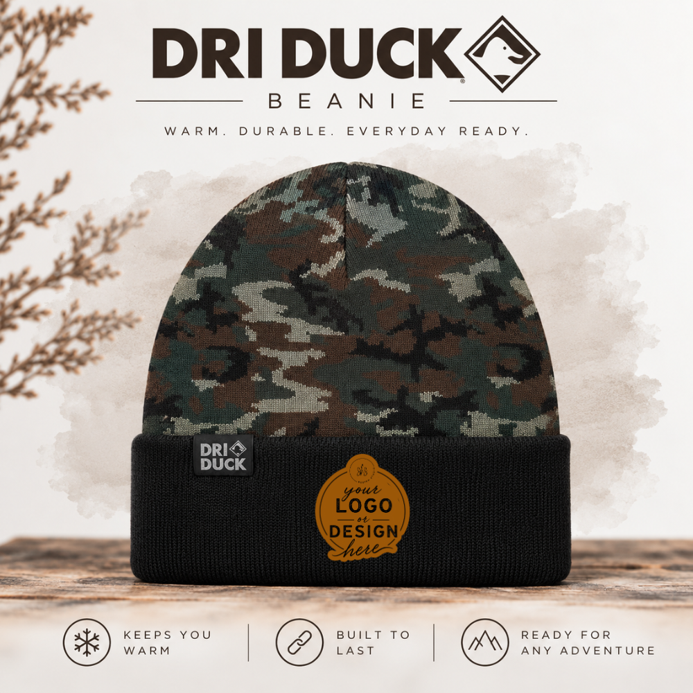 CUSTOM LOGO | Beanie with Laser Engraved Leather Patch [DRI DUCK]