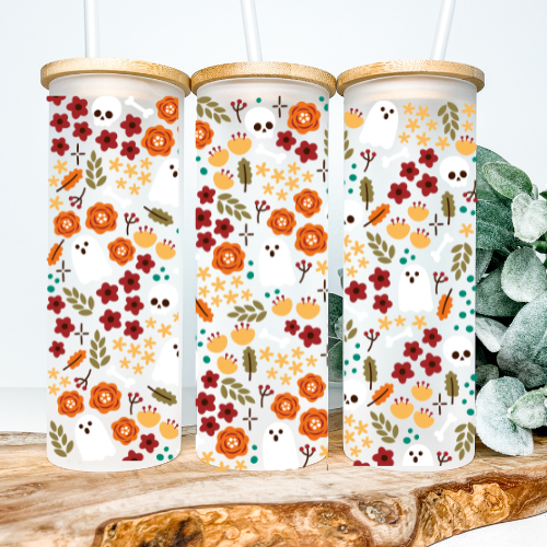 Floral Halloween | VINYL | 25oz Skinny Glass Tumbler