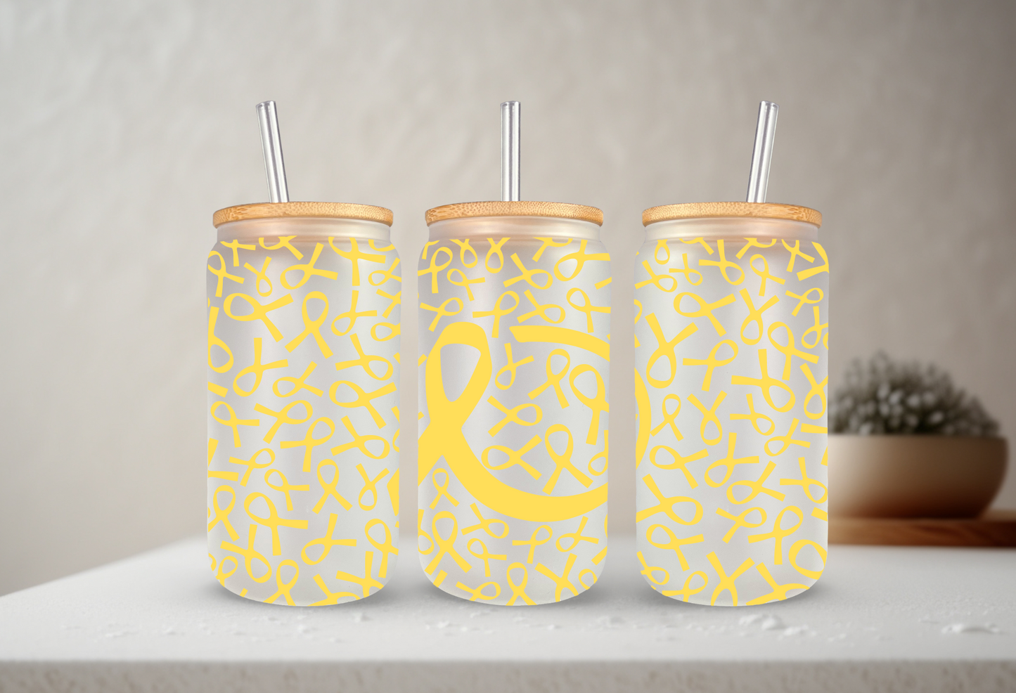 Childhood Cancer Awareness | VINYL | 20 oz Libbey Can Glass with Bamboo Lid & Straw