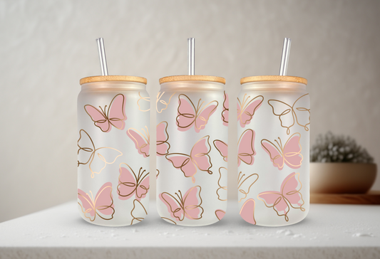 Butterflies | VINYL | 20 oz Libbey Can Glass with Bamboo Lid & Straw