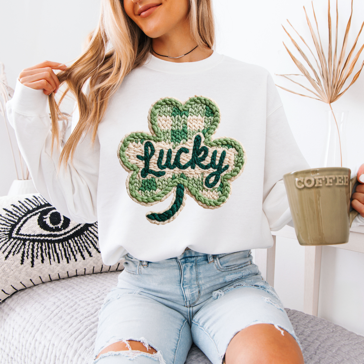 Lucky Shamrock Faux Knit | Unisex Crewneck Sweatshirt [GILDAN]
