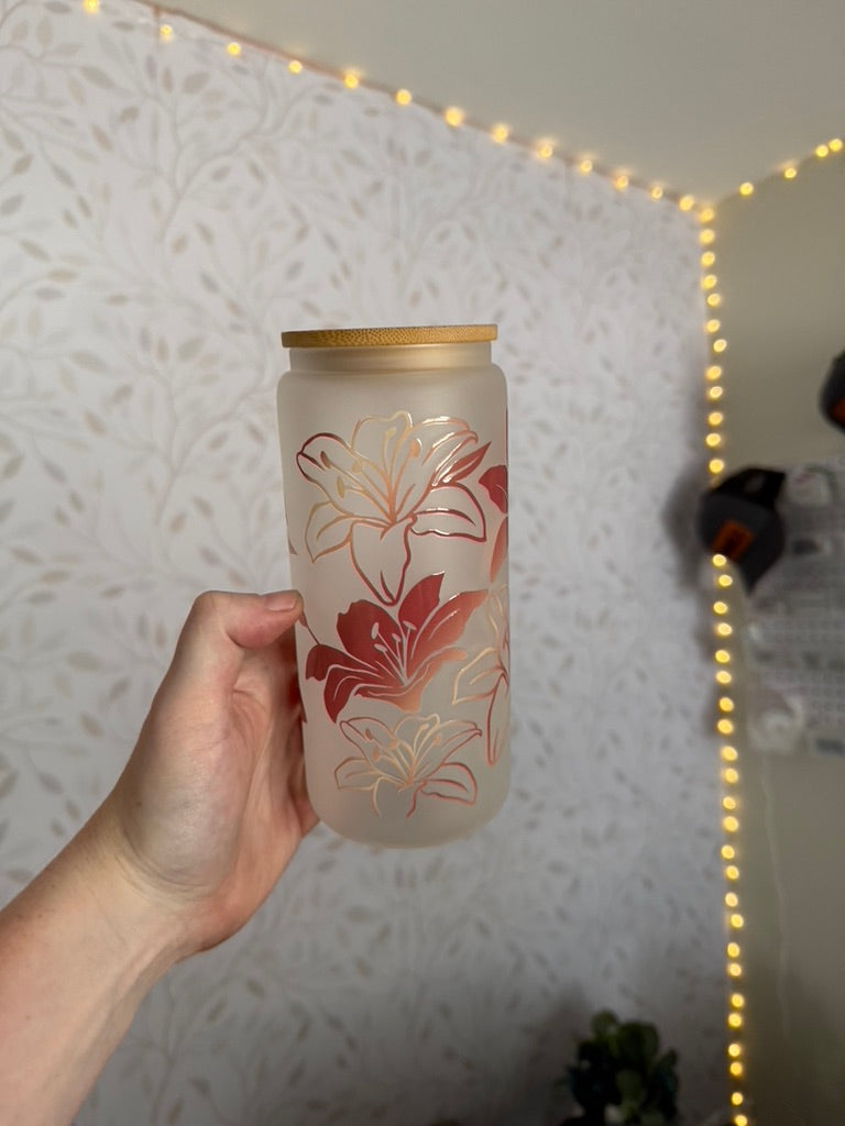 Lily | UVDTF | 20 oz Libbey Can Glass with Bamboo Lid & Straw