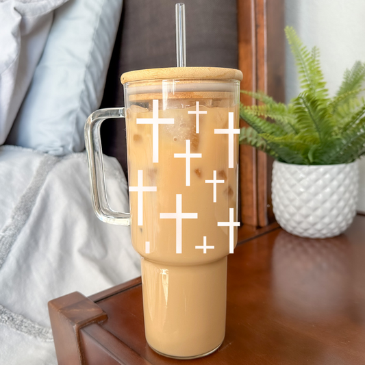 Crosses | VINYL | 40 oz Clear Glass Tumbler with Bamboo Lid & Straw