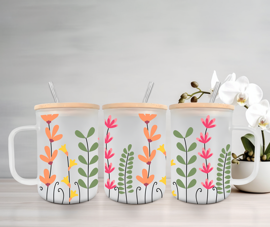 Wildflower | VINYL | 15oz Mug with Handle, Bamboo Lid & Straw