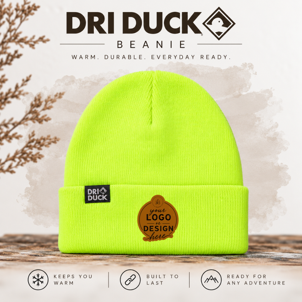 CUSTOM LOGO | Beanie with Laser Engraved Leather Patch [DRI DUCK]