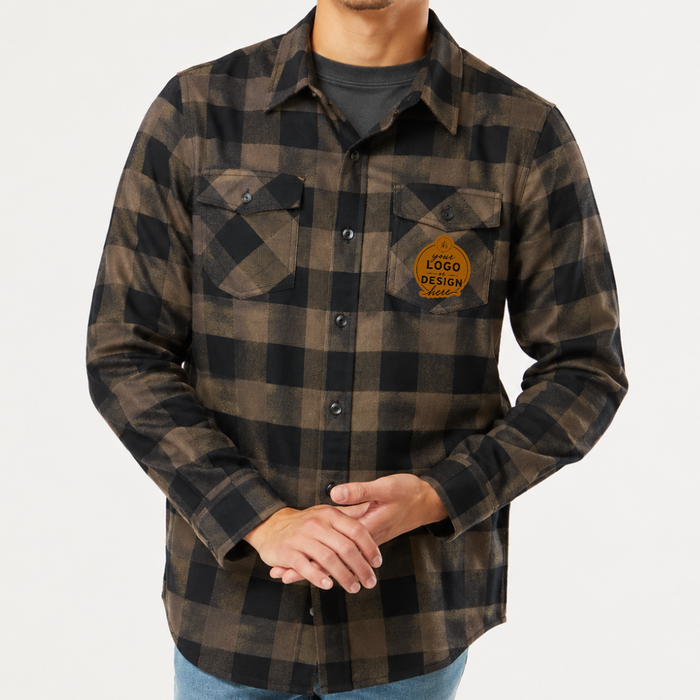 CUSTOM LOGO | Unisex Flannel Shirt with Laser Engraved Leather Patch