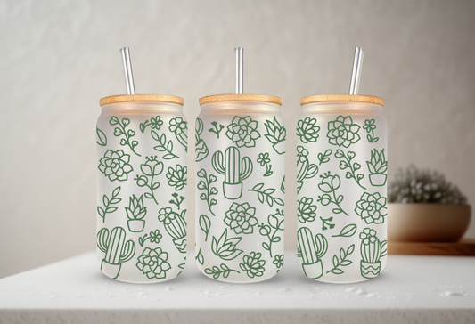 Cactus | VINYL | 20 oz Libbey Can Glass with Bamboo Lid & Straw