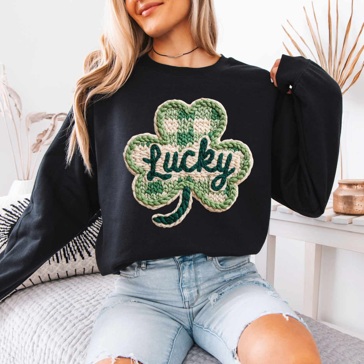 Lucky Shamrock Faux Knit | Unisex Crewneck Sweatshirt [GILDAN]