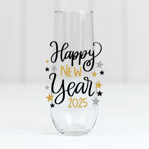 Happy New Year 2025 | VINYL | 10oz Stemless Flute Glass