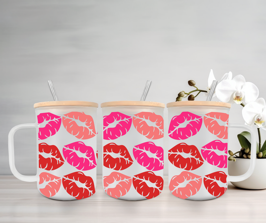 Kisses | VINYL | 15oz Mug with Handle, Bamboo Lid & Straw