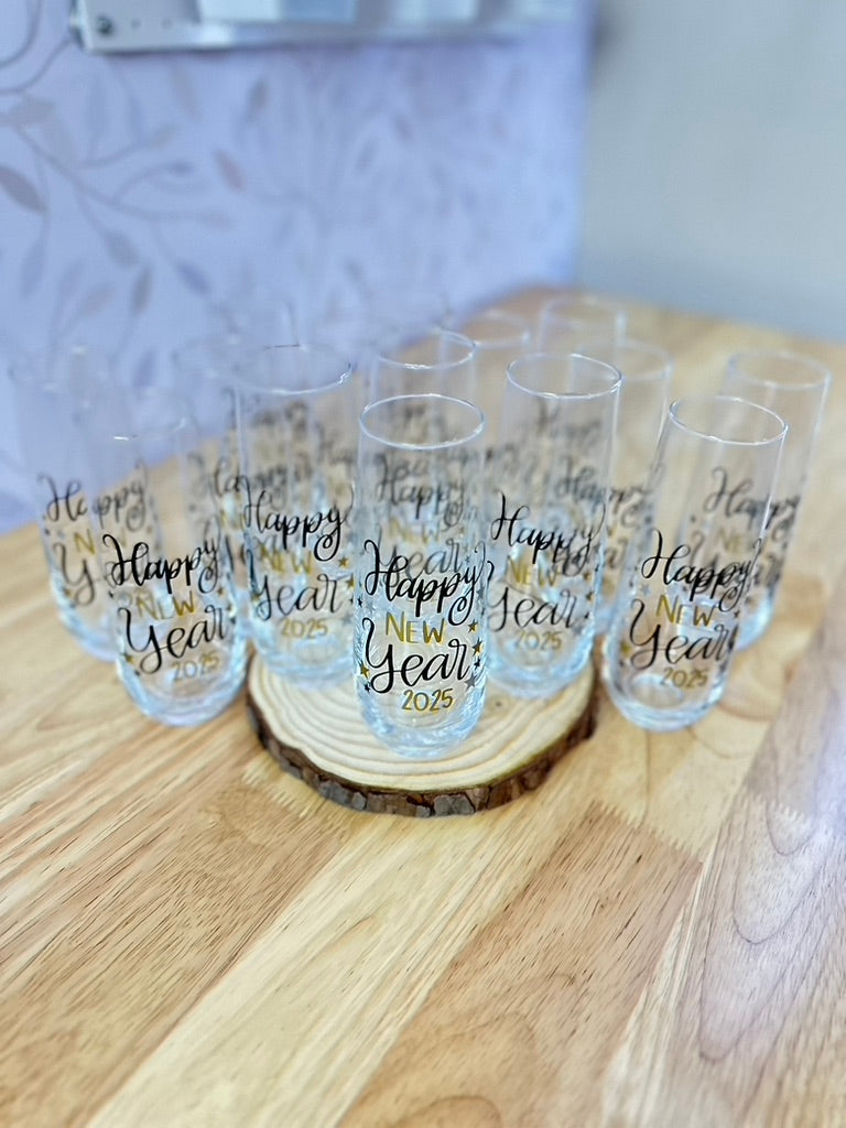 Happy New Year 2025 | VINYL | 10oz Stemless Flute Glass