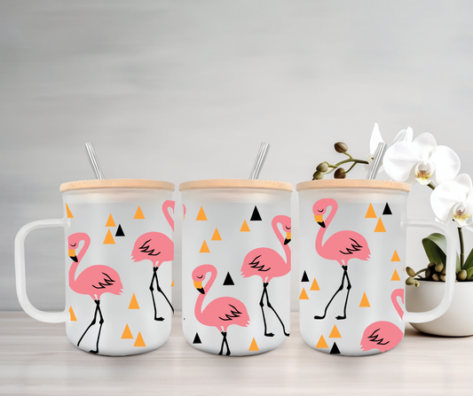 Flamingo | VINYL | 15oz Mug with Handle, Bamboo Lid & Straw