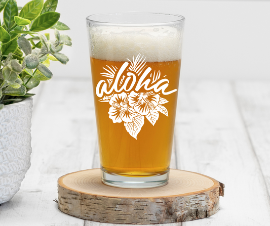 Aloha Hibiscus | ENGRAVED | 16 oz Pint Glass