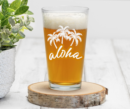 Aloha Palm Tree | ENGRAVED | 16 oz Pint Glass