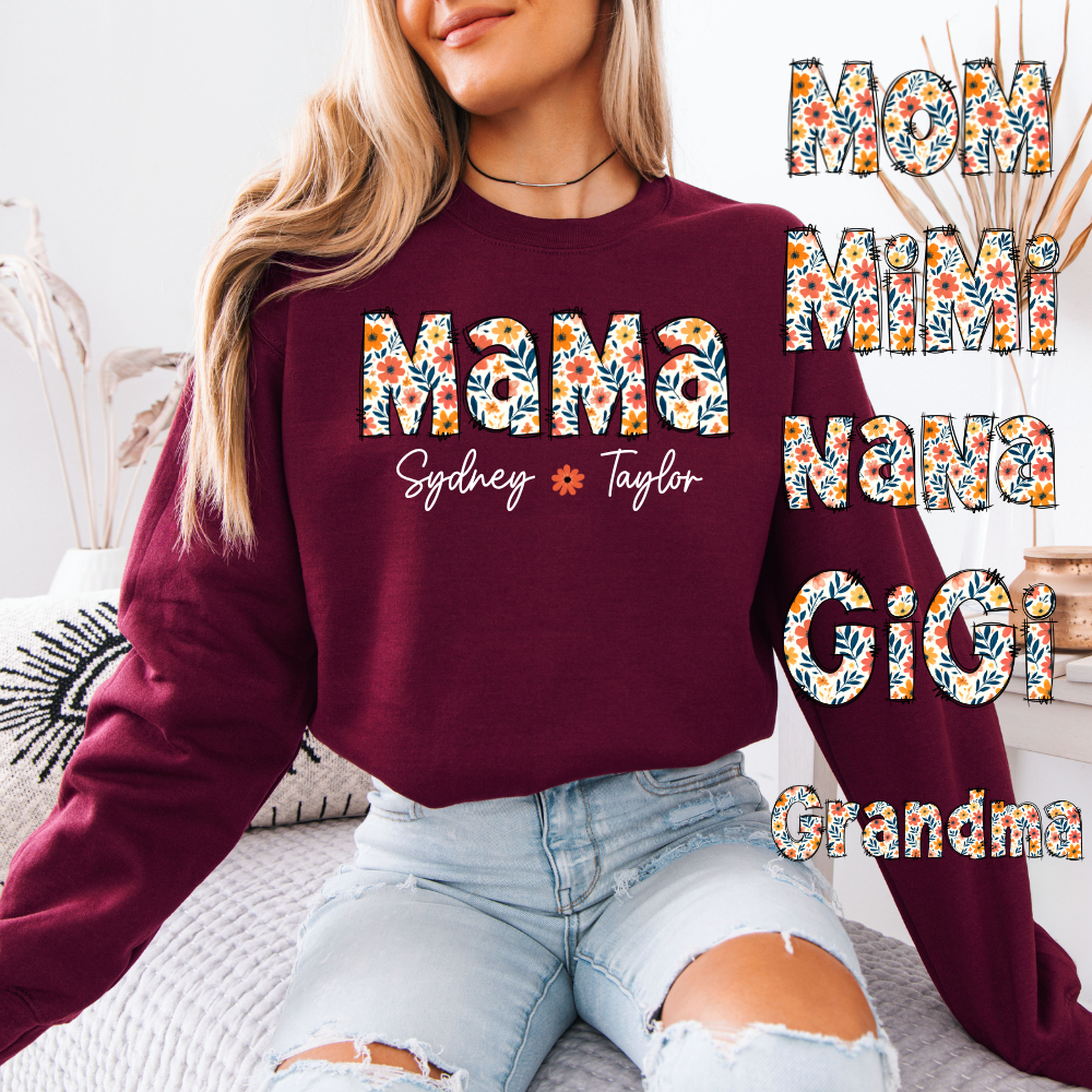 PERSONALIZED Floral Mama, Mimi, Nana, Gigi, Grandma | Unisex Crewneck Sweatshirt