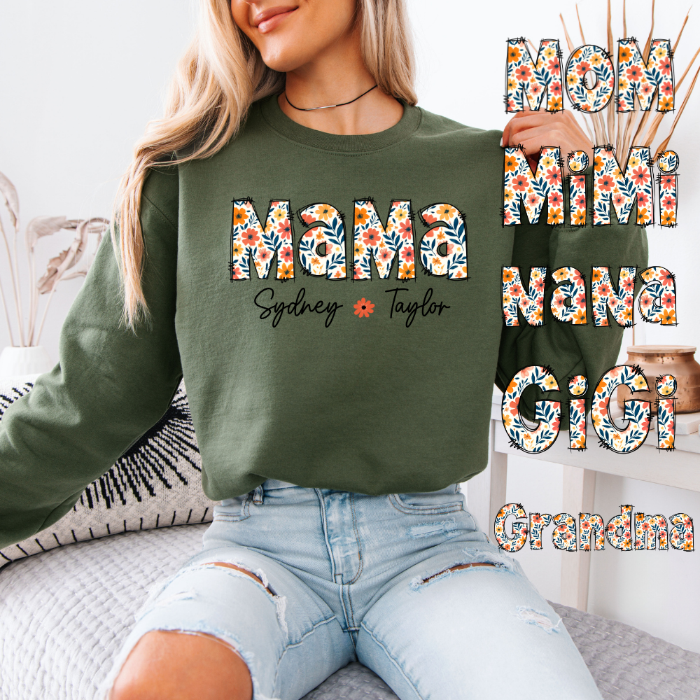 PERSONALIZED Floral Mama, Mimi, Nana, Gigi, Grandma | Unisex Crewneck Sweatshirt
