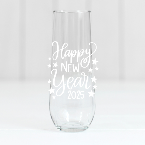 Happy New Year 2025 | ENGRAVED | 10oz Stemless Flute Glass