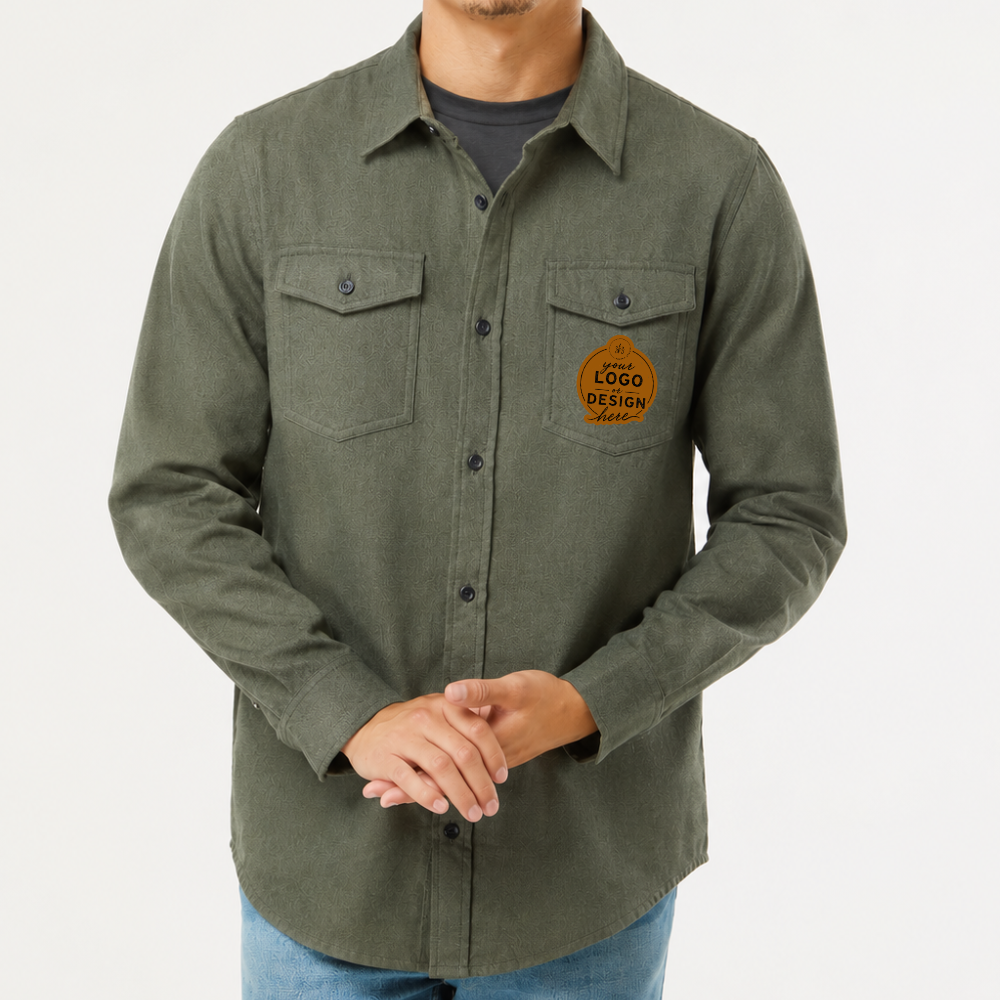 CUSTOM LOGO | Unisex Flannel Shirt with Laser Engraved Leather Patch