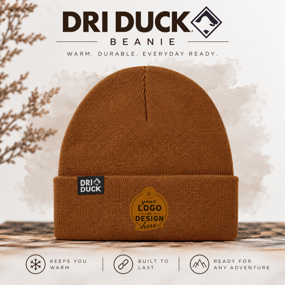 CUSTOM LOGO | Beanie with Laser Engraved Leather Patch [DRI DUCK]