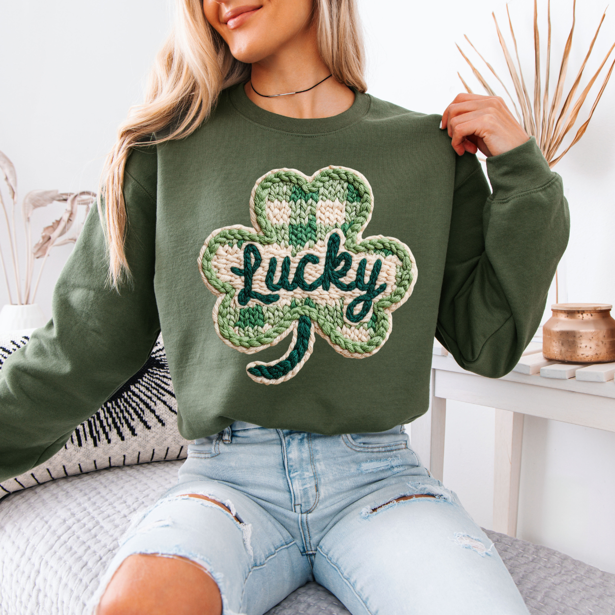 Lucky Shamrock Faux Knit | Unisex Crewneck Sweatshirt [GILDAN]