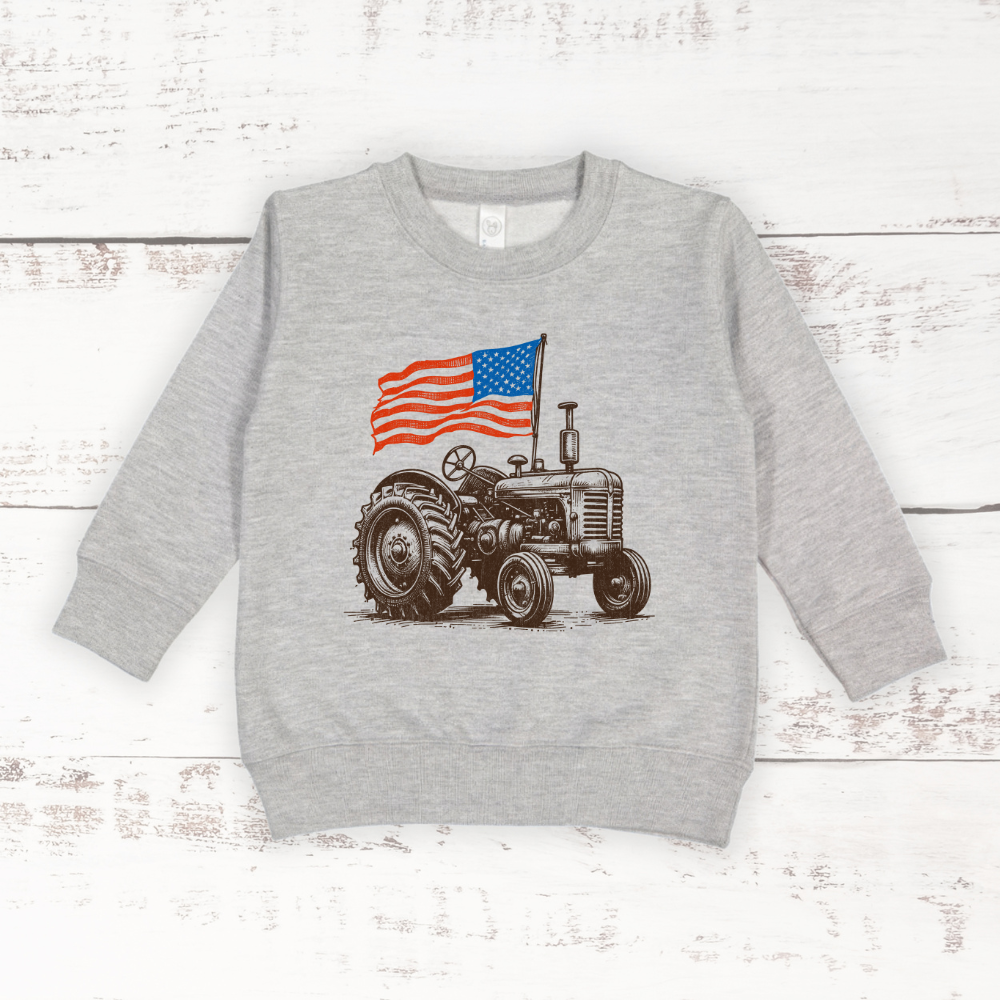 American Flag Tractor | Toddler Crewneck Sweatshirt