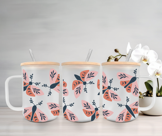 Boho Moth | UVDTF | 15oz Mug with Handle, Bamboo Lid & Straw