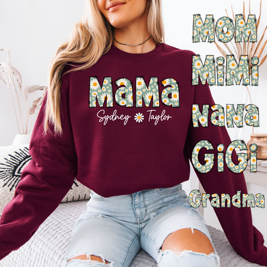 PERSONALIZED Floral Daisy Mama, Mimi, Nana, Gigi, Grandma | Unisex Crewneck Sweatshirt