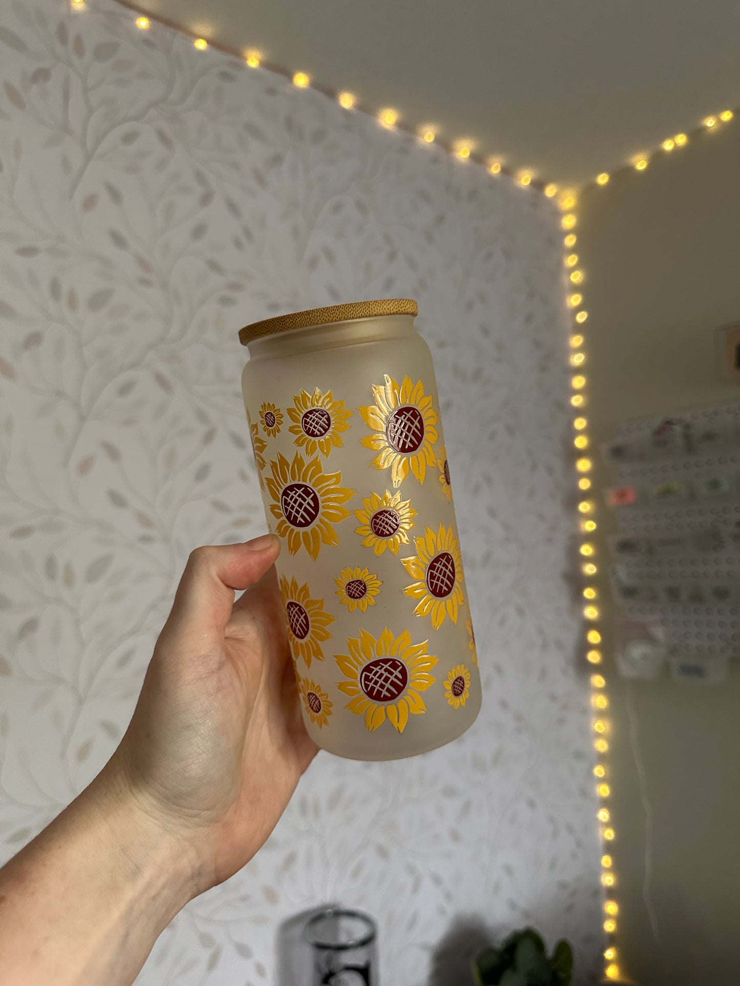 Sunflowers | UVDTF | 20 oz Libbey Can Glass with Bamboo Lid & Straw