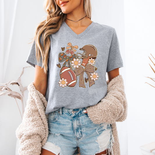 Football Coquette | Women's V-Neck T-Shirt