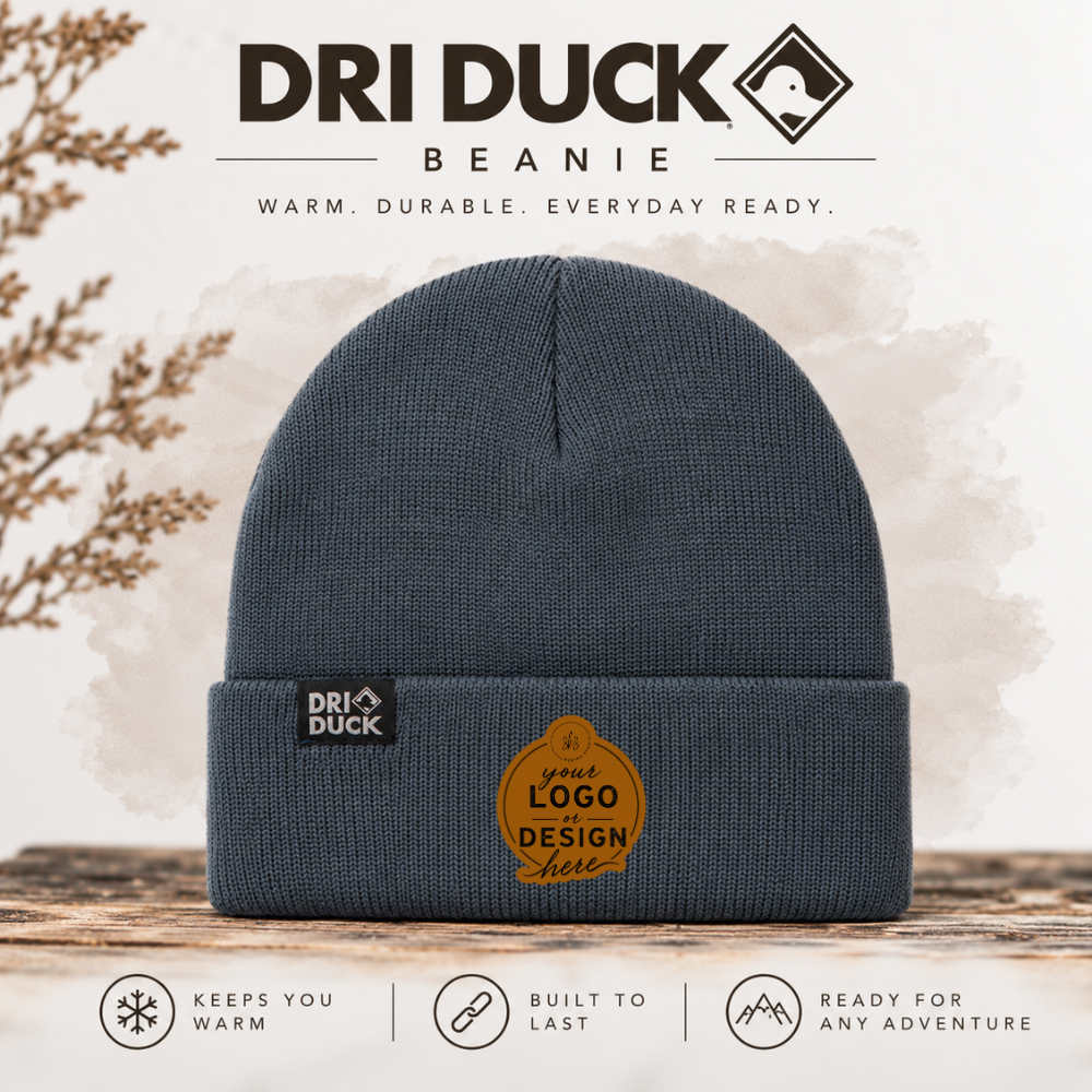 CUSTOM LOGO | Beanie with Laser Engraved Leather Patch [DRI DUCK]