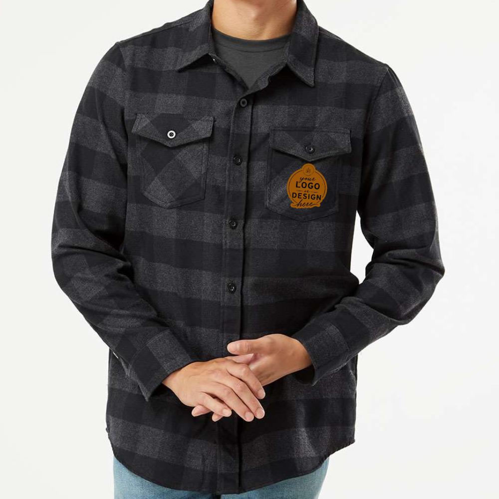CUSTOM LOGO | Unisex Flannel Shirt with Laser Engraved Leather Patch
