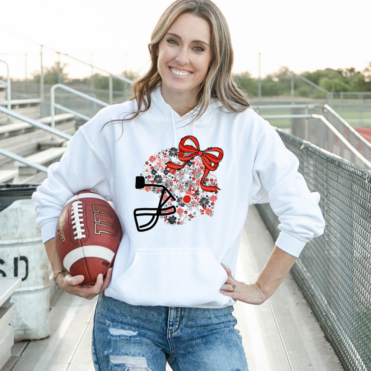 Floral Football Helmet - Team Colors | Unisex Hoodie Sweatshirt [GILDAN]