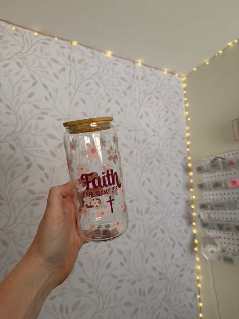 Faith Ephesians 2:8 | UVDTF | 20 oz Libbey Can Glass with Bamboo Lid & Straw