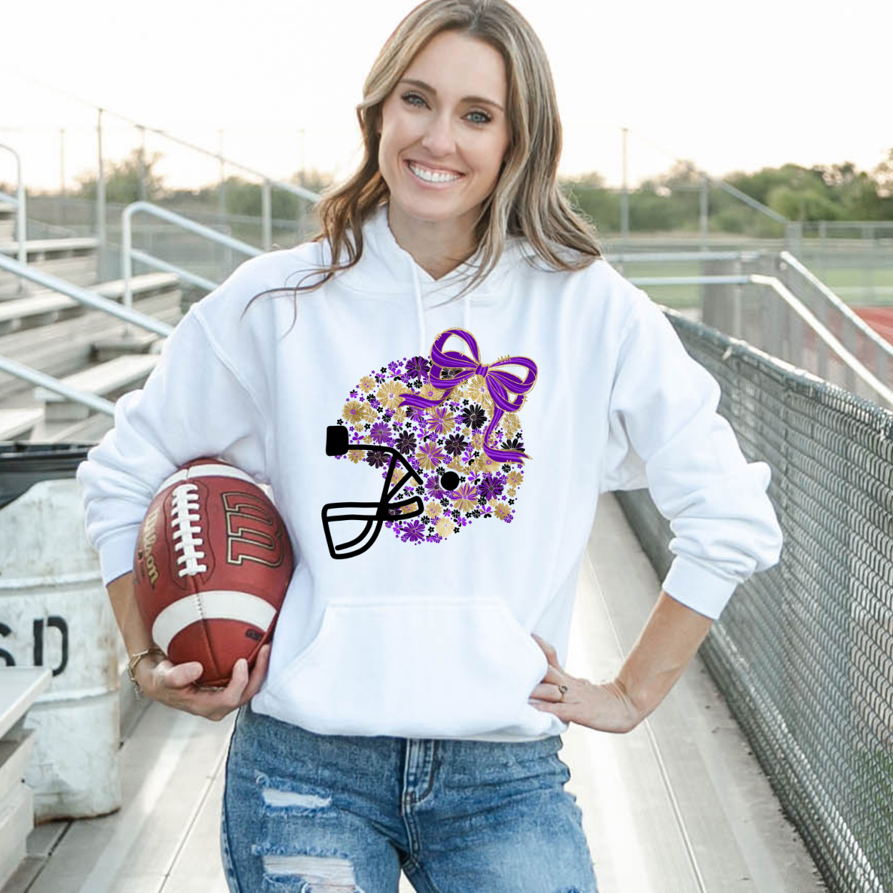 Floral Football Helmet - Team Colors | Unisex Hoodie Sweatshirt [GILDAN]