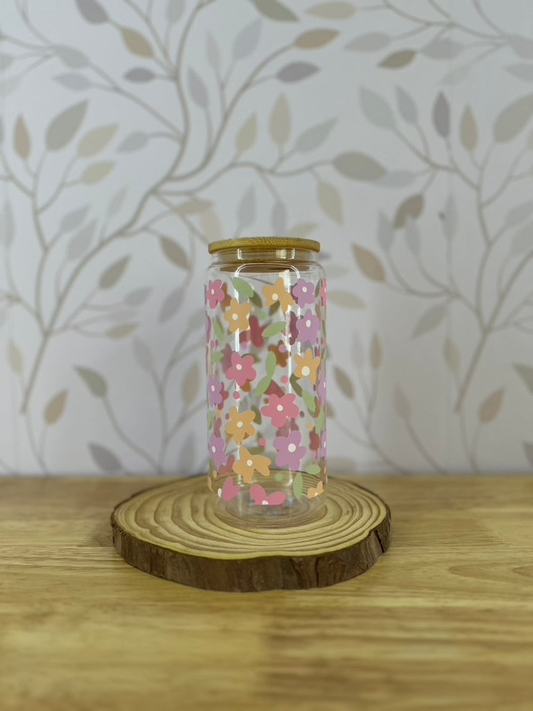 Pastel Petals | VINYL | 20 oz Libbey Can Glass with Bamboo Lid & Straw