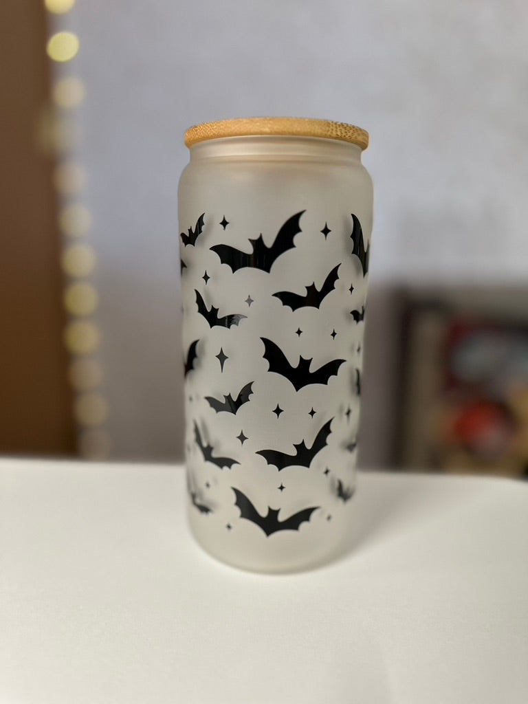 Bats | VINYL | 20 oz Libbey Can Glass with Bamboo Lid & Straw