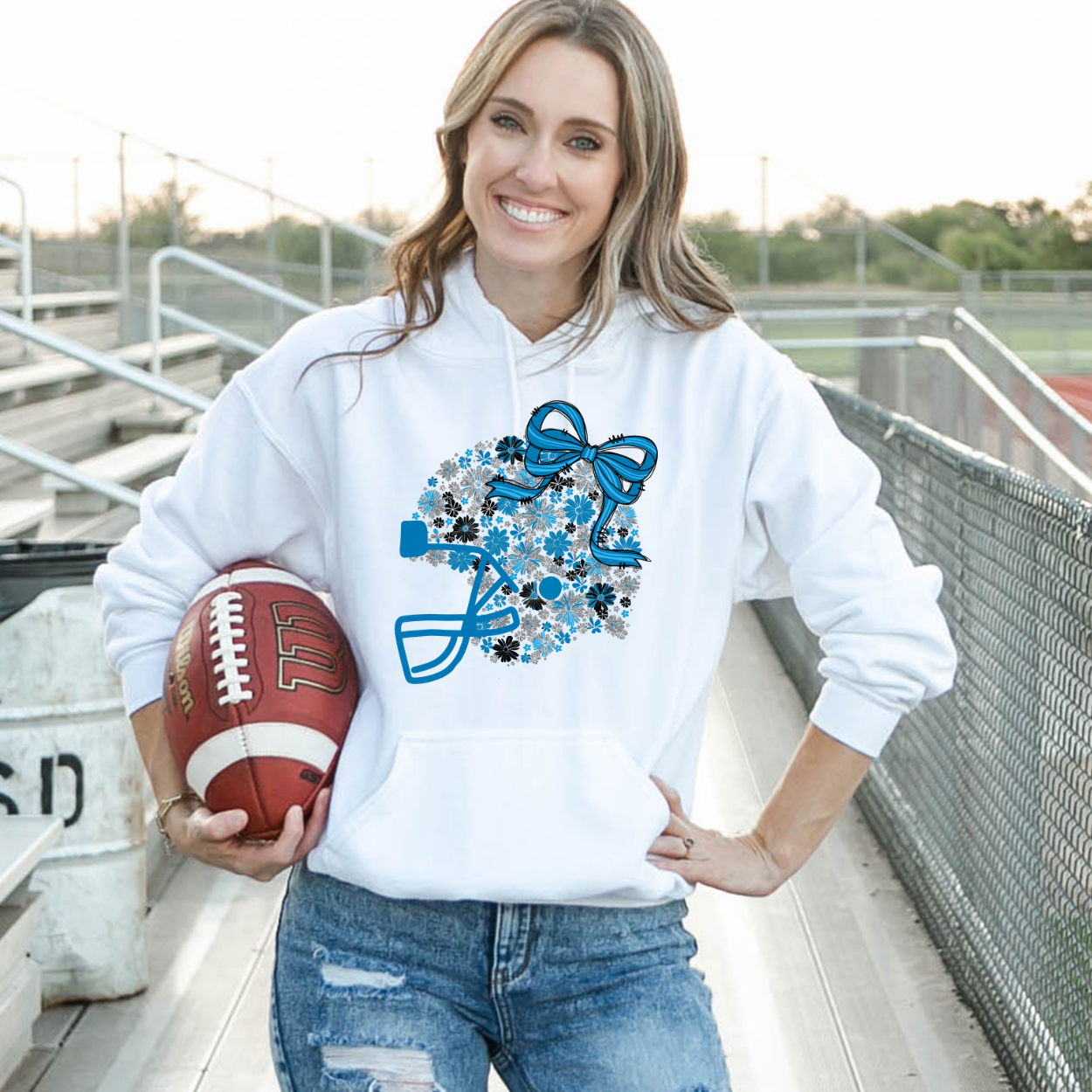 Floral Football Helmet - Team Colors | Unisex Hoodie Sweatshirt [GILDAN]