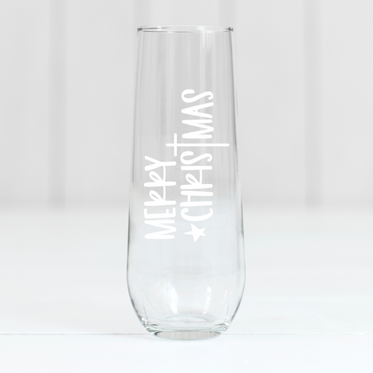 Merry Christmas | ENGRAVED | 10oz Stemless Flute Glass