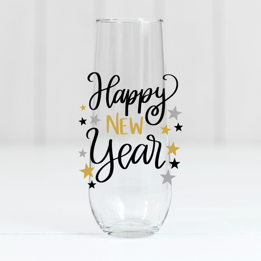 Happy New Year | UVDTF | 10oz Stemless Flute Glass