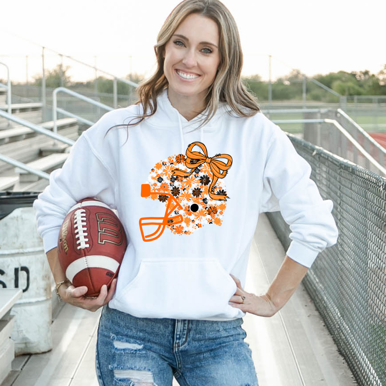 Floral Football Helmet - Team Colors | Unisex Hoodie Sweatshirt [GILDAN]