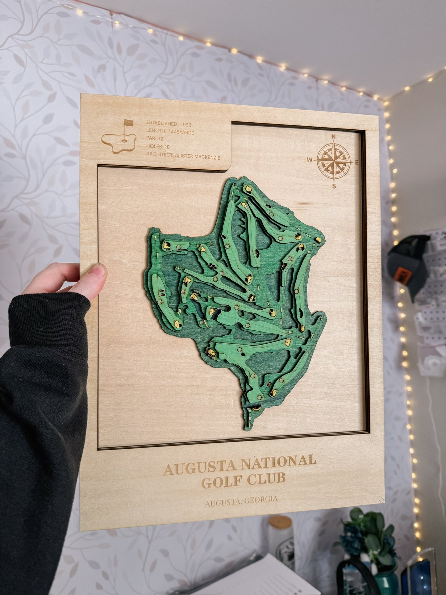 Augusta National Golf Course | ENGRAVED & STAINED | Topo Map