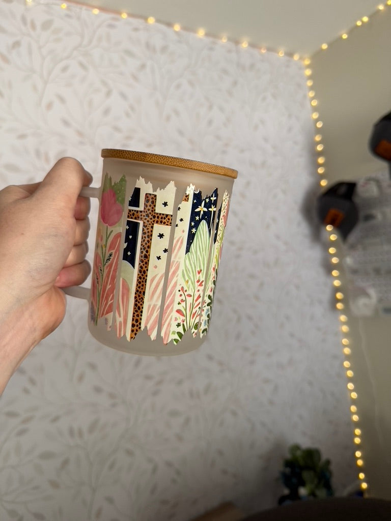 Rooted in Grace | UVDTF | 15oz Mug with Handle, Bamboo Lid & Straw