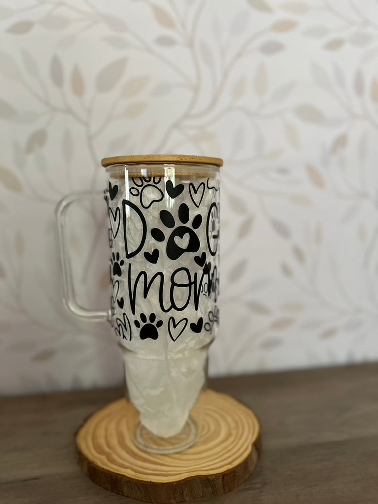 Dog Mom | VINYL | 40 oz Clear Glass Tumbler with Bamboo Lid & Straw