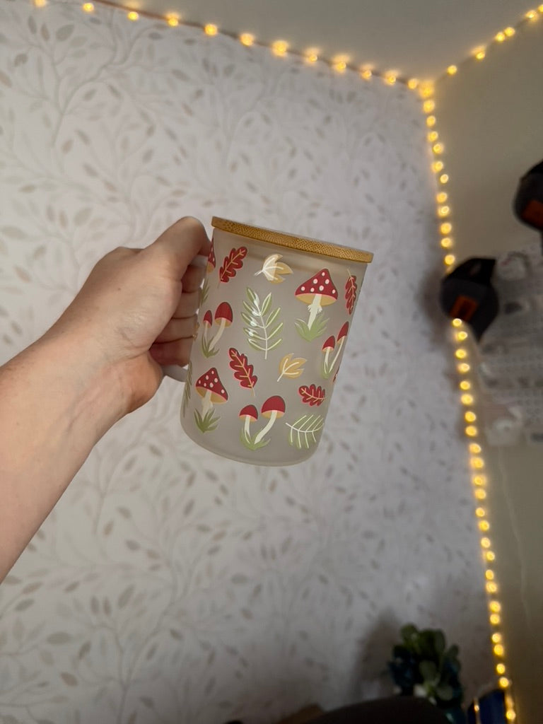 Mushrooms | UVDTF | 15oz Mug with Handle, Bamboo Lid & Straw