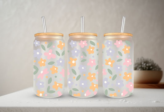 Pastel Petals | VINYL | 20 oz Libbey Can Glass with Bamboo Lid & Straw