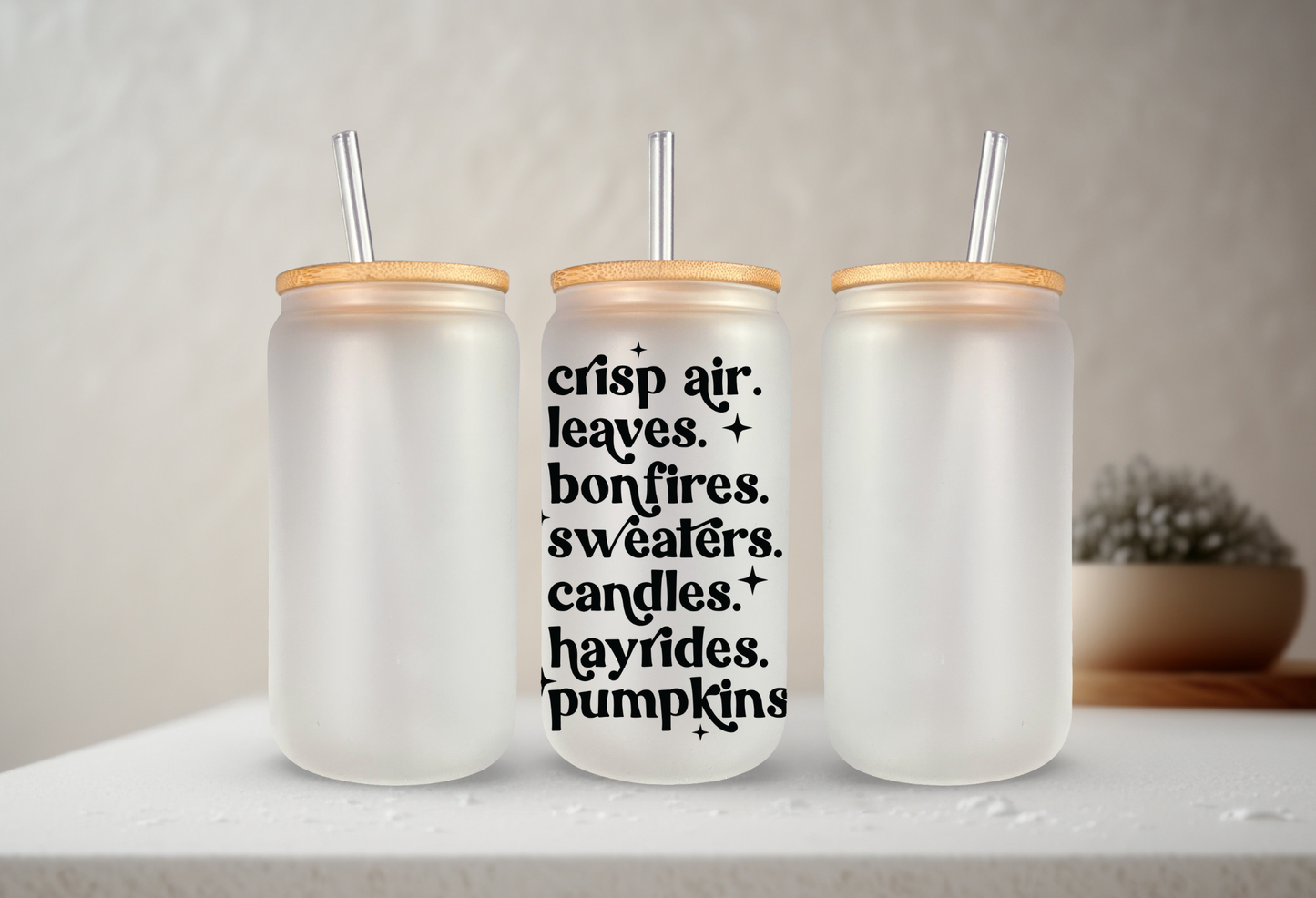 Fall Favorites | VINYL | 20 oz Libbey Can Glass with Bamboo Lid & Straw